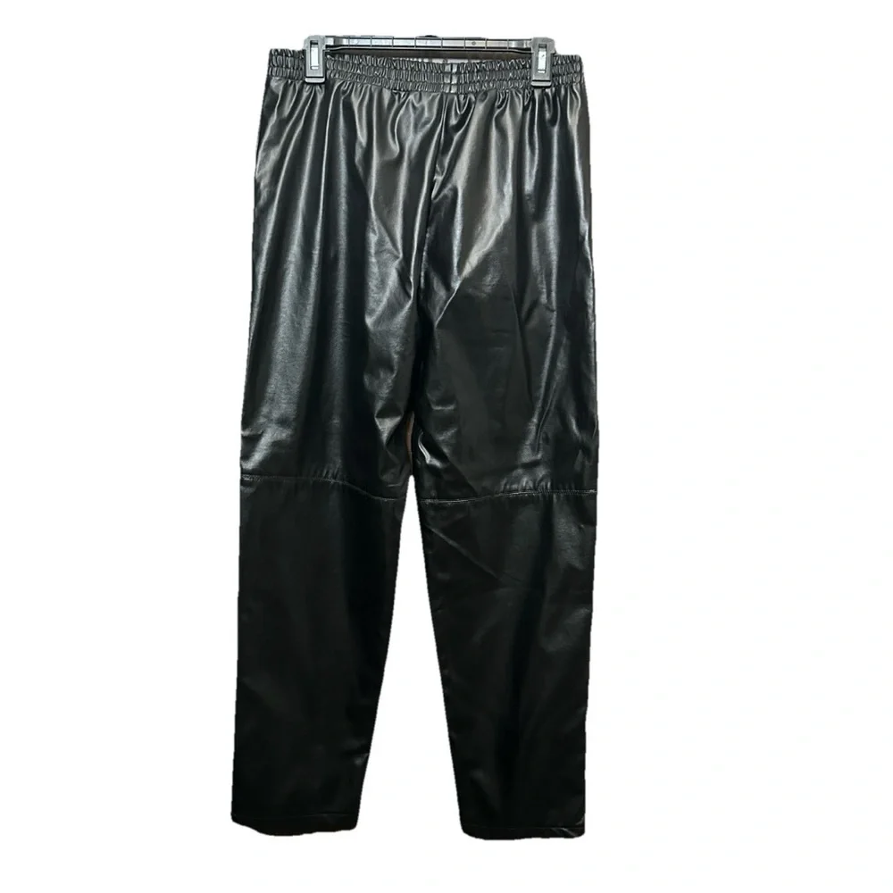 Women Black Faux Leather Joggers - Picture 2 of 2